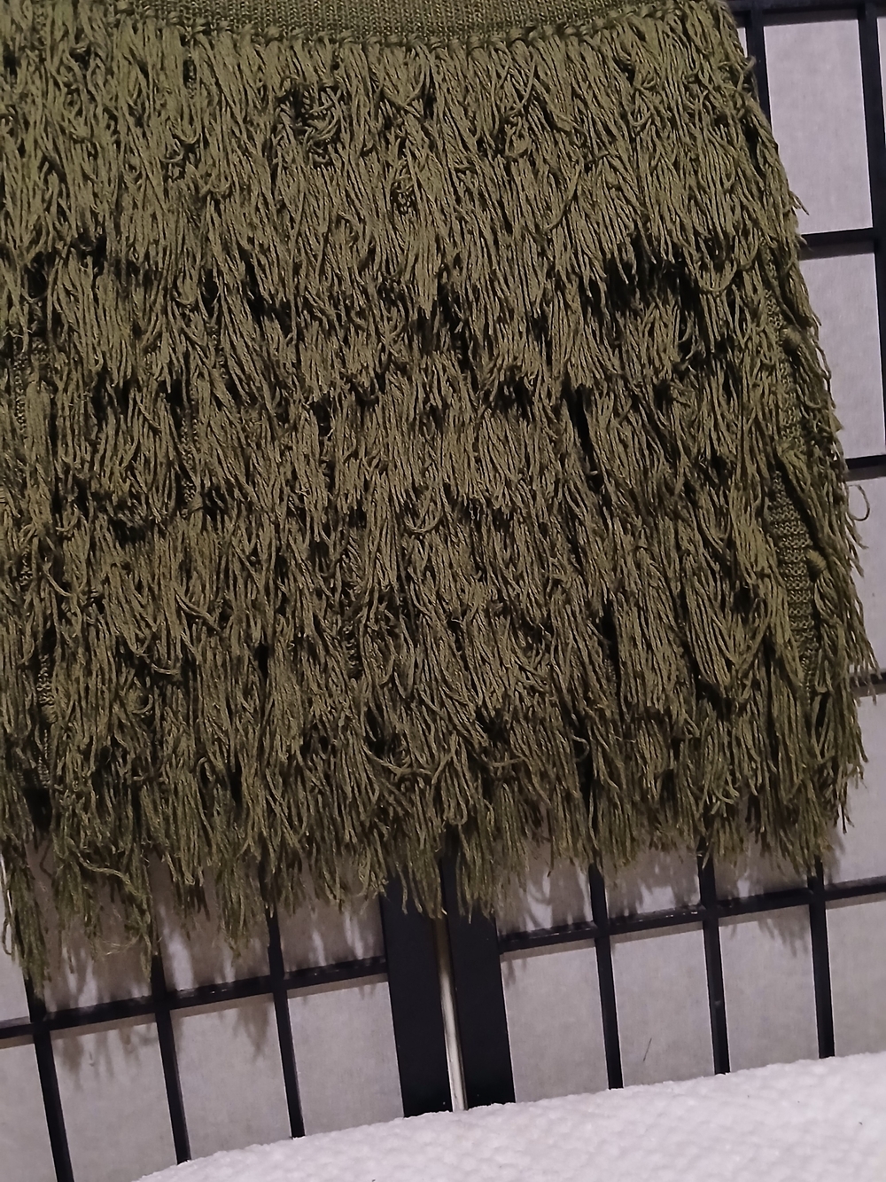 Olive Green Fringe Knit Skirt